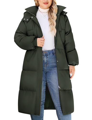 HEEKPEK Womens Plus Size Winter Coats Long Puffer Jackets Hooded Quilted Water Repellent Warm Trendy Parka Outerwear 2025 - color: Army Green, size: X-Large Plus