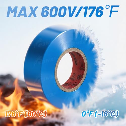 RED WOLF 10 Pack Blue Electrical Tape 3/4 Inch x 66 Ft Industrial Grade UL/CSA Listed 7 Mil Thick Flame Retardant High Temp Waterproof Electrical PVC Tape Electric Super Vinyl Rated 600V - color: Blue