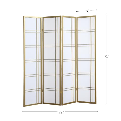 Roundhill Furniture Seto 4-Panel 4 Golden Room Divider Screen, Gold - color: Gold