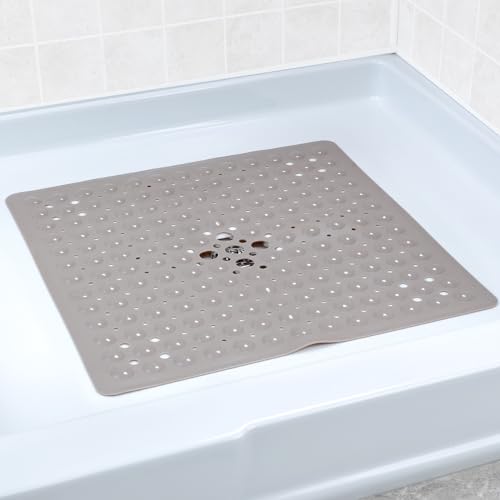 SlipX Solutions 21" Square Non Slip Shower Stall & Bathtub Mat, Tan | Anti Slip Essential Shower Mat For Bathers Of All Ages, 25% Stronger Suction Cups, Soft Underfoot, Machine Washable - color: Tan