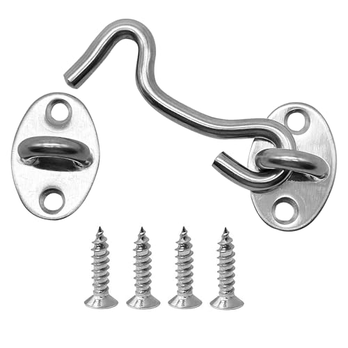 4 Pack 3" Hook and Eye Gate Latch, Stainless Steel Rust-Resistant Barn Door Lock Cabin Hooks for Gate Shutters Window Slide Barn Shed Cabinet Bathroom, with 16pcs Screw,Silver - color: Silver, size: 3 inch(4pcs)