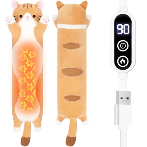 Orange Cat Plush USB Heating Pad for Period Cramps Menstrual | 22” Cat Heated Plush Stuffed Animal, Portable Indoor Outdoor Use, Electric Kitten Plush Heating Pad for Women Mom Girls Gifts - color: Orange Cat Heating Pads