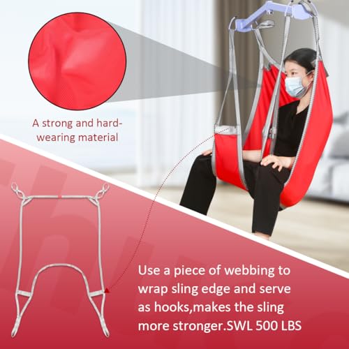 EZ Assistive Patient Lift Divided Leg Sling with Lower Back, Patient Lift Sling for Transfer and Positioning and Lifting, 500lb Weight Capacity - color: Red, size: Large-Pack of 1 pc