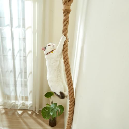 SHENGOCASE 1.9" x 6.56Ft Cat Climbing Jute Rope with Hook, Wall Mounted Furniture for Indoor and Outdoor Cat, Cimbing Pole (6.56 Feet) - size: 6.56 Feet