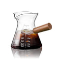Joeyan 6 oz Glass Measuring Cup with Double Spouts,Clear Borosilicate Espresso Shot Glasses with Wooden Handle,Milk Creamer Frothing Pitcher Barista Coffee Carafe - color: 6 Oz Dual Spouts Clear Measuring Cup