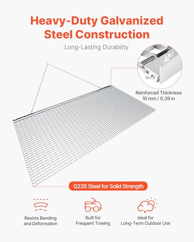 VEVOR Drag Harrow, 6 x 3 ft, High-Efficiency Chain Harrow Rake, ATVs UTVs Tractors Attachments, Durable Galvanized Steel Mesh Drag Mat with Towing Chain, for Gravel Driveway Ruts Farm Field Leveling - size: 72.05 x 35.98 x 0.39 inch