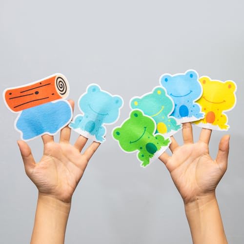 5 Little Speckled Frogs & Pond Finger Puppets Set, 6PCS Felt Nursery Rhyme Finger Puppets Toy for Toddlers, Interactive Parent-Child Play, Preschool Classroom Activities, Storytelling & Bedtime Songs - style: 5 Little Speckled Frogs