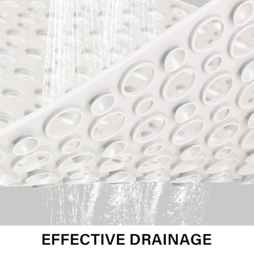 Square Shower Mat Non Slip, 27" x 27" Large Shower Mats for Inside Shower, Soft TPE Shower Floor Mat with Suction Cups and Big Drain Holes, Anti Slip Shower Stall Matt, White - color: White