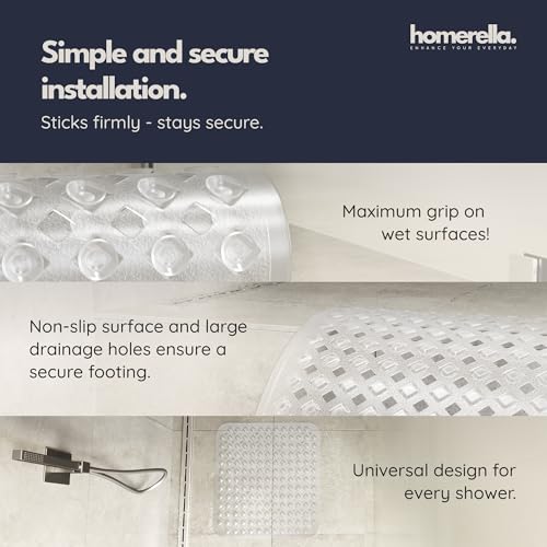 homerella Square Shower Mat Non Slip Anti Mold 21x21 Anti Slip Shower Mat | 100% BPA Free, Mildew Resistant, Machine Washable, Shower Mats for Inside Shower, Shower Floor Mat Mat Non Slip EU Certified - color: Clear