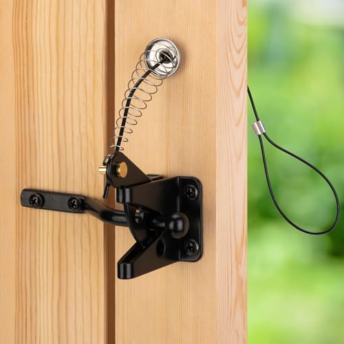 Self Locking Gate Latch for Wooden Fence with Spring Cable Pull, 1pcs | Automatic vinyl gate latch, post mount automatic gravity fence latches for pool/garden/shed - size: With Spring-loaded pull cord
