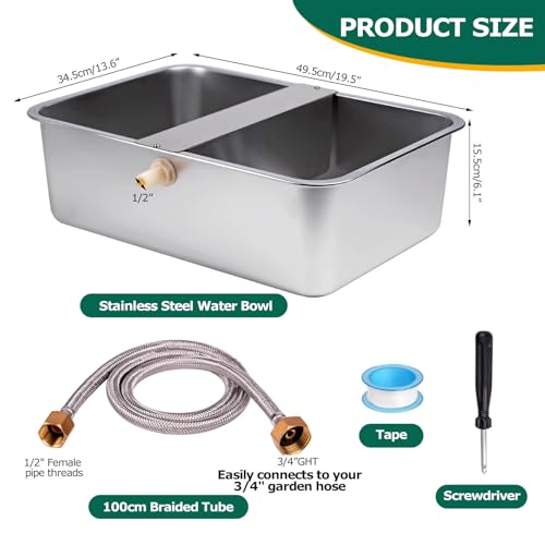 6 Gallon Automatic Dog Water Bowl Dispenser Outdoor Dog Waterer | Stainless Steel Outside Extra Large Self Filling Auto Water Bowl for Dogs Cats Pets Livestock Chicken