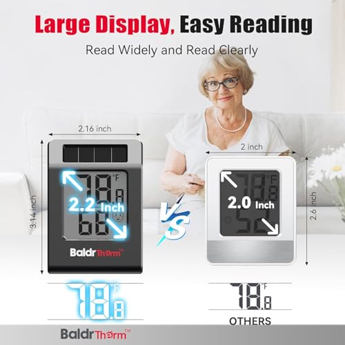 2.2'' Digital Thermometer and Hygrometer Meter, Solar-Powered Indoor Temperature Sensor Humidity Monitor, Humidity Gauge for Baby Rooms, Bedrooms, Home, Office, and Wine Cellars, Black, 2Pack - color: Black 2pack