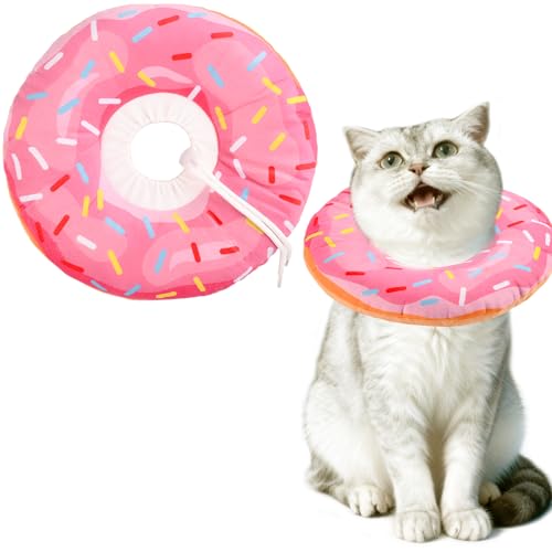 Cat Cone Collar Soft, Comfortable Cat Donut Collar After Surgery, Adjustable Elizabethan Recovery Collars & Cones to Stop Licking, Lightweight Neck Collar Soft Cone for Cats Kitten (Pink, Medium) - size: M