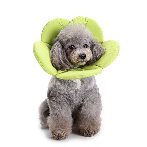 Dog Cone E-Collar Flower Soft Elizabethan Waterproof Grooming Recovery Protective Adjustable Collar for Puppy Small Medium Dogs (L Neck: 13-15in, Green) - color: Green, size: L Neck:13-15in