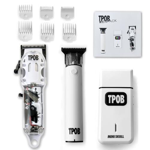 TPOB Slime 2 Barber Hair Clippers Trimmer Shaver Set for Men with Matte case and X Fade Blade (Matte White) - color: Matte White