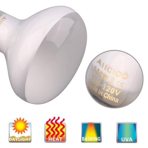 Aiicioo Reptile Basking Light Bulb - 150W Reptile Heat Lamp 2 Pack UVA Daylight Amphibians Basking Bulb for Bearded Dragon Turtle Hermit Crab Gecko Lizard Chicken - color: ['White'], size: ['150W']