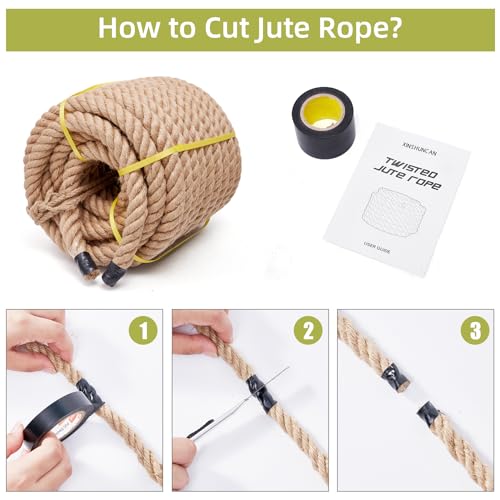 Jute Rope Heavy Duty 2 Inch 25 Feet, Natural Hemp Rope, Twisted Hemp Rope for Crafts, Gardening, Bundling, Climbing, Hammock, Nautical rope, Tug of War rope, Railings, Home Decorating (2 Inch×25 Feet) - size: 25Ft, style: 2 Inch