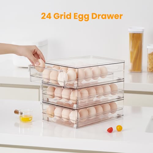 24 Egg Drawer for Fridge, Pull Out Egg Storage Container with Non-Slip Pads Refrigerator Organizer Bins Clear Egg Holder, Egg Tray-Bpa Free Egg Organizer - color: Egg drawer