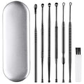 Ear Wax Removal Kit Ear Wax Cleaner Ear Wax Remover Black | 6 Pcs Ear Cleaner Stainless Steel Ear Cleaning Kit Spoon and Curette for Adults Reuse Daily Home and Travel Use - color: Black