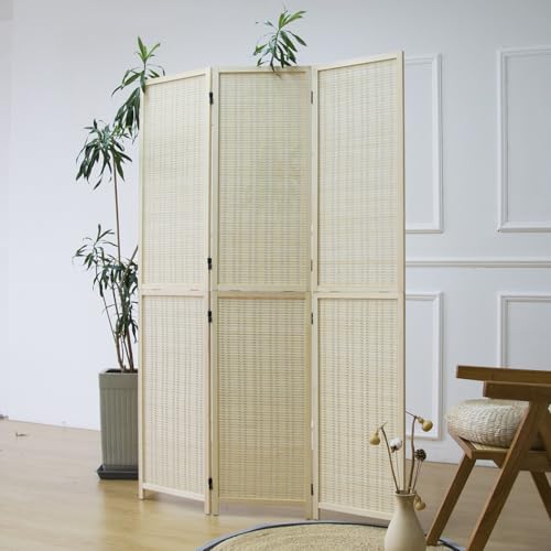 3 Panel Room Divider and Folding Screen Divider,Two in One Detachable and Foldable Panel Divider for Room Separation,Beige,67" H x 46" W - color: Beige, size: 3 Panel