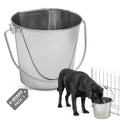 6 Quart Stainless Steel Flat Side Bucket – 1.5 Gallon Heavy Duty Hanging Dog Water Buckets for Kennels & Cages – Flat Back Food & Water Feeding Pail for Livestock, Goats, Sheep & Horses - size: 6 Quarts