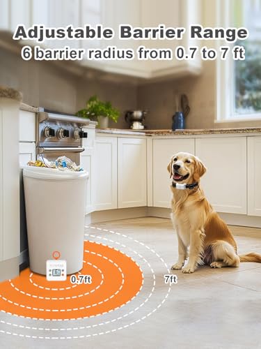FLYSPEAR Wireless Pet Barrier with 2 Transmitters - Rechargeable Indoor Barrier with 6 Adjustable Range Radius up to 7 ft, 6 Adjustable Safe Static Intensity, Electric Fence System for Dogs with Hook