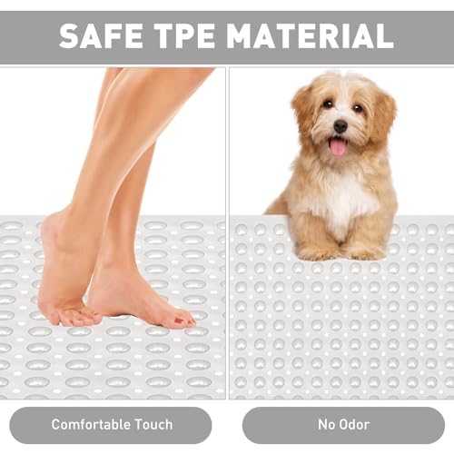Shower Mat Non Slip: 47.2 x 31.5 Inch Extra Large TPE Shower Mats for Inside Shower - Anti Slip Shower Stall Matt with Drain Hole and Suction Cups for Elderly - color: White, size: 47.2" x 31.5" (Rectangular)