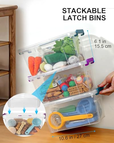 NUMIFUN Plastic Storage Bins with Lids 6 Pack, 7 Quart Storage Containers with Black Buckle Latch, Stackable Storage Containers for Home Pantry Office Classroom Organization, White - color: Clear+White+Black