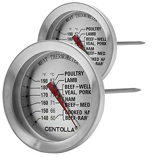 2 Pieces Meat Thermometer for Roaster Oven, Food Thermometer for House Cooking,Large 2.12-Inch Easy-Read Face, Oven Safe Leave in,Stainless Steel Stem Silver