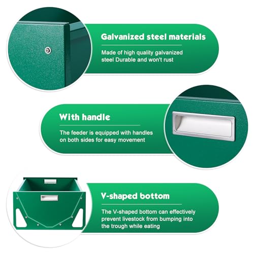 15 Gal Goat Feeder, Deer Feeder Livestock Feeding Metal Trough 39.4 Inch Heavy-Duty Galvanized Portable Pig Feeder for Farms Alpacas Hay Feeder for Goats, Calves, Sheep, Horses Deer (Dark Green)