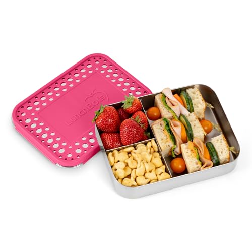 LunchBots Medium Trio Stainless Steel Kids Bento Box 3-Section Pink 32oz - color: Pink Dots, size: 3 Section