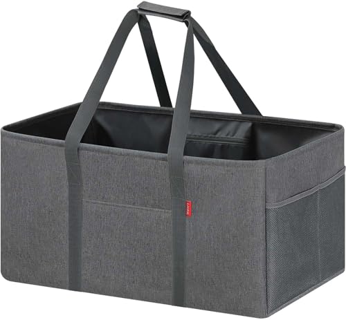 LHZK Standing Extra Large Utility Tote Bag with Metal Wire Frame and the Sides Rinforced, Extra Large Tote Bag with Handle, Reusable Grocery Bags Foldable, Beach Bag, Car Tote (Gray, 26''x15''x13'') - color: Dark Gray, size: 26''x15''x13''-1 Pack