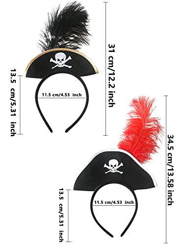 6 Pieces Pirate Hat Headband Skull Feather Mini Pirate Top Hat Headband for Halloween Theme Costume Party Supplies