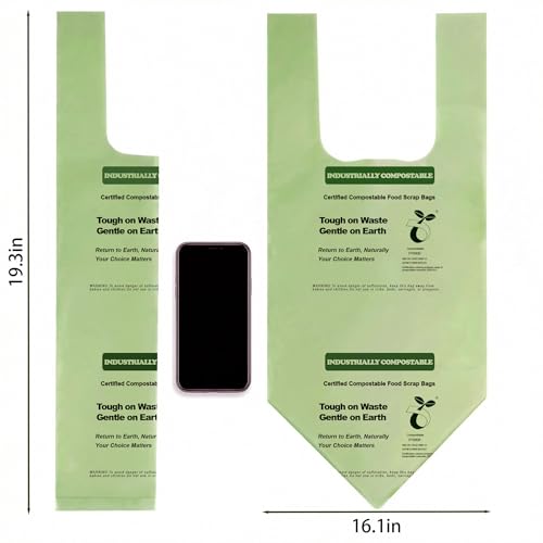 1.6 Gallon Compostable Food Scrap Bags with Handles, 220 Count | 6 liter compost bin liners with handles for kitchen food scraps. Four boxes of 55 bags for 220 bags total - color: 1.6Gal 220Pcs
