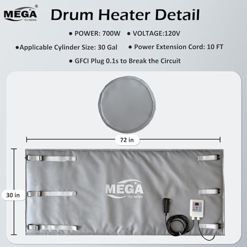 Metal Drum Heater,Industrial Grade/Weather Resistant Drum Heating Blanket,30 Gallon Bucket Heater Fixed Thermostat 212℉,Insulated Bucket Warmer with 10-Hour Timer - size: 30Gal