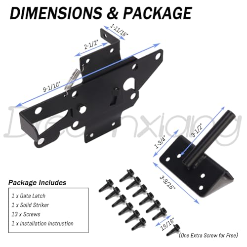 Self Locking Gate Latch Automatic Fence Lock Gravity Door Latch Hardware | Post Mount Gate Hardware for Wooden Fence/Vinyl Fence/Pool/Yard/Garden,Fence Latch with Black Finish