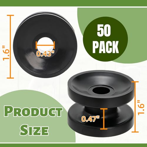 50 Pack Corner Post Electric Fence Insulators, Durable | Black Circular Ring Farm Fence Polywire Insulator, Plastic Donut Corner Polyrope Insulators for Post Wire Fence