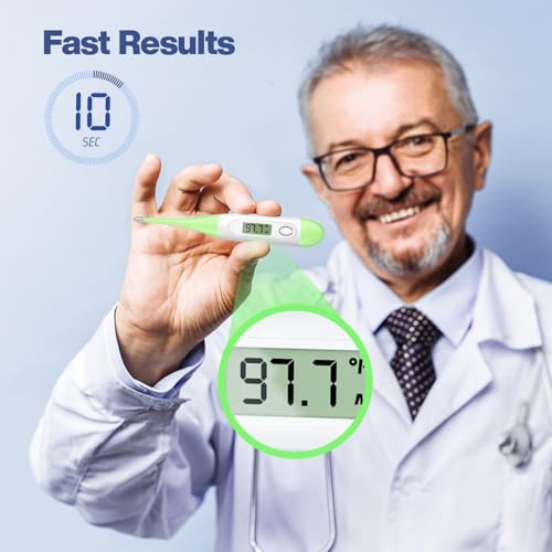 Boncare Digital Thermometer for Adults, Kids & Babies, Light Green | Accurate & Safe Oral and Rectal Thermometer with 10-Second Reading and Fever Alarm - color: Light Green