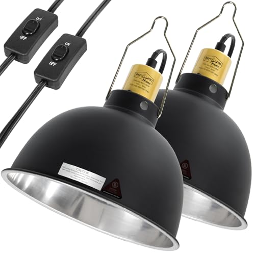 2 Pack Reptile Light Fixture, 8.5in Deep Dome Reptile Heat Lamp Fixture with Switch, Dual Terrarium UVB Basking Light Fixture for Chameleons Chicks, Suitable for E26 Bulbs Up to 150W - size: 8.5IN 150W