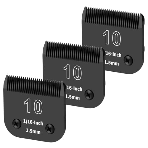 3 Pack 10# Detachable Dog Grooming Steel Blades,Compatible with Andis,Oster A5,Wahl KM-10 Series,Cut Length 1/16-Inch 1.5MM （Black） - size: 10-1.5mm 3 Pack