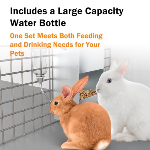 Metal Rabbit Feeder, 5-Pound Capacity Rabbit Feeder, Outdoor Small Animal Feeder for Rabbits, Chicks, Cats, Guinea Pigs, Free Large Capacity Small Animal Water Bottle