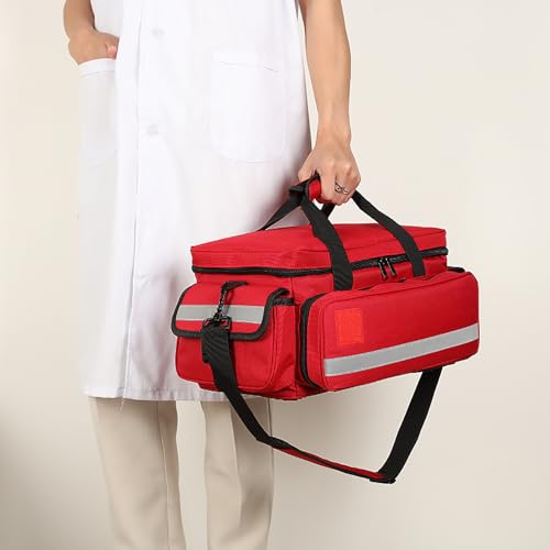 Medical Bag,First Aid Bag,First Responder Bag for Trauma,Emergency Medical Bag Organizer,Trauma Bag with Detachable Dividers for Nurses,Home Health Care, EMT(Bag Only) - color: Red