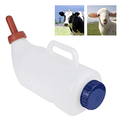 Calf Feeding Milk Bottle, 4L Plastic and Rubber Cattle Farm Bottle with Detachable Nipple, Handle for Easy Access