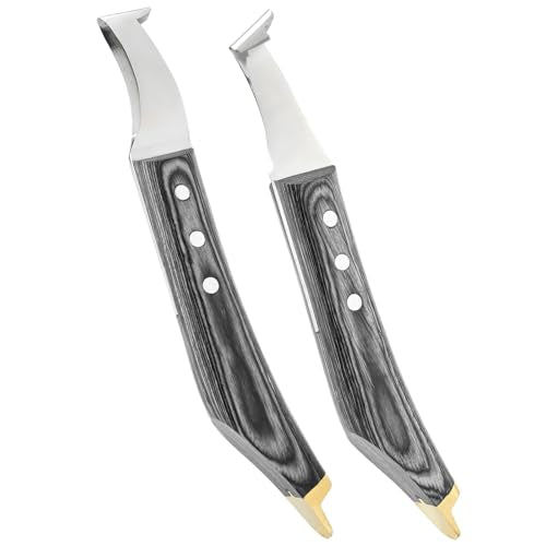 Premium Farrier Loop & Hoof Knife with Brass End – Professional Hoof Trimming Tool for Horses, Cows & Livestock, Stainless Steel Blade, Ergonomic Wood Handle (Black) - color: Black