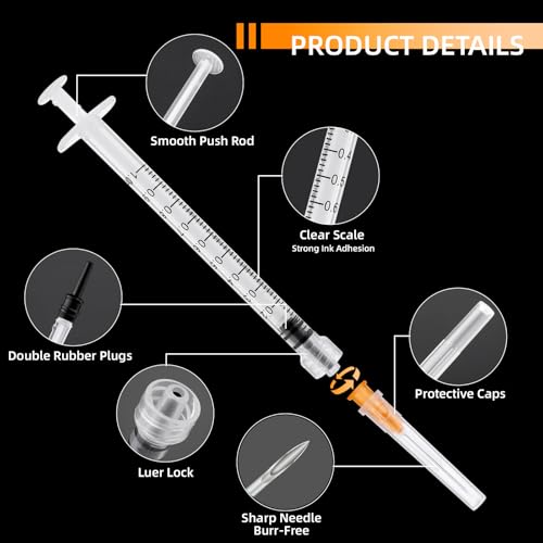 20 Pack 1ml Syringes with 25G 1 Inch, Disposable Luer Lock Syringe Individually Sterile Packed for Scientific Lab, Liquid Measuring and Dispensing - size: 1ML-25G-1IN