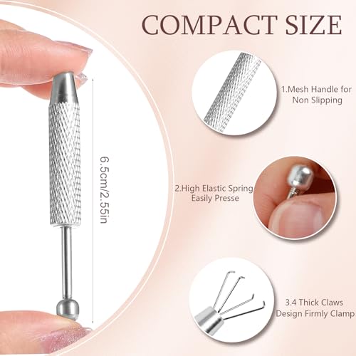 ONESING 2Pcs Piercing Ball Grabber Tool for Changing Jewelry, Stianless Steel Flat Back Earring Applicator Internally Threaded Push Pin Piercing Grabber Tool - color: Silver-2pcs