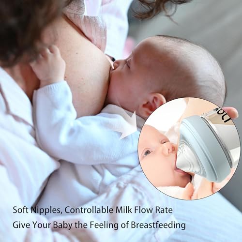 yanyoyo Natural Glass Baby Bottle for Breastfeeding Babies, 5.4oz Anti-Colic Baby Bottle with Natural Response Nipple(S), Clear, Wide Neck, 4 Pack, 1 Months+ - color: Pink, size: 5.4 Ounce (Pack of 4)
