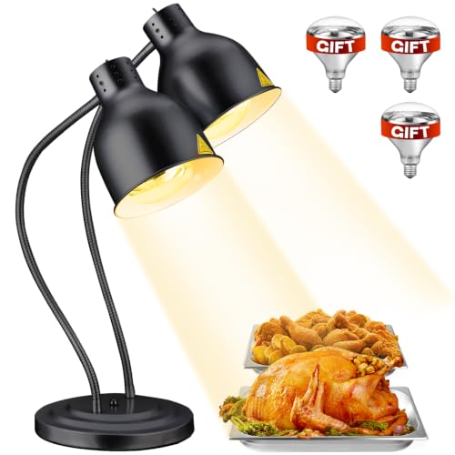 Food Heat Lamp with 3 Bulbs, 500W Rapid and Steady Heating, Painted Black | Catering Food Warmer Lamp, Commercial Heat Lamp for Food, Electric Food Warming Lamp for Buffet & Parties - color: Painted Black