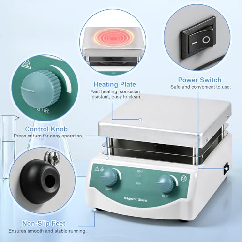 Magnetic Stirrer Hot Plate, Mixer with 5L Stirring Capacity, Up to 520°F, 0-2000 RPM Adjustable Speed, 6.7 x 6.7 inch Hot Plate, Includes Magnetic Stir Bar & Support Stand
