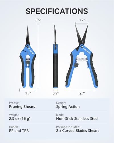 Fondwell 2-Pack 6.5" Precision Garden Scissors Pruning Snips Plant Pruners | Plant Shears Snips, Ultra-Sharp Non-Stick Curved Blades, Comfortable Use, Safety - Best for Precision Cuts in Tight Spaces - color: Black (Curved Blades, 2-pack)